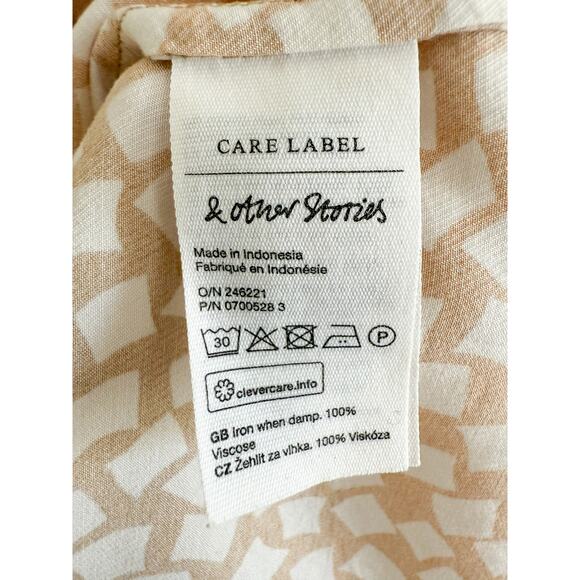 & Other Stories | Tan and White Knot Detail Faux Wrap Mini Dress | Sz 4 - Picture 11 of 12